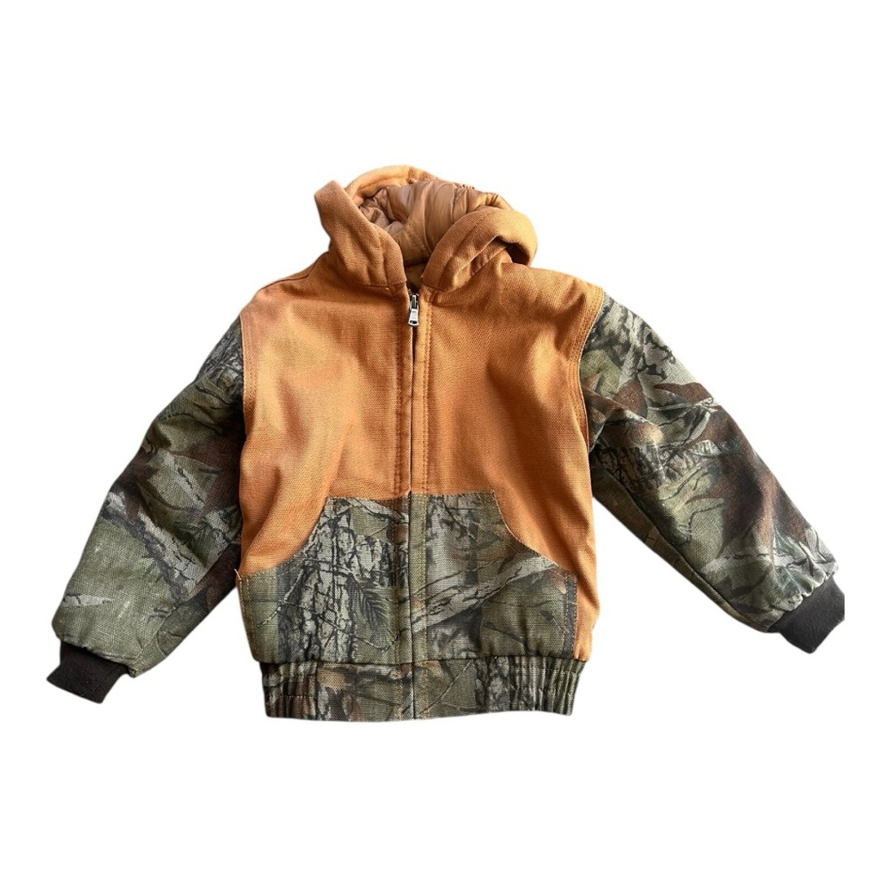 Outdoor Habitat kids' brown and camouflage hooded canvas jacket 3T